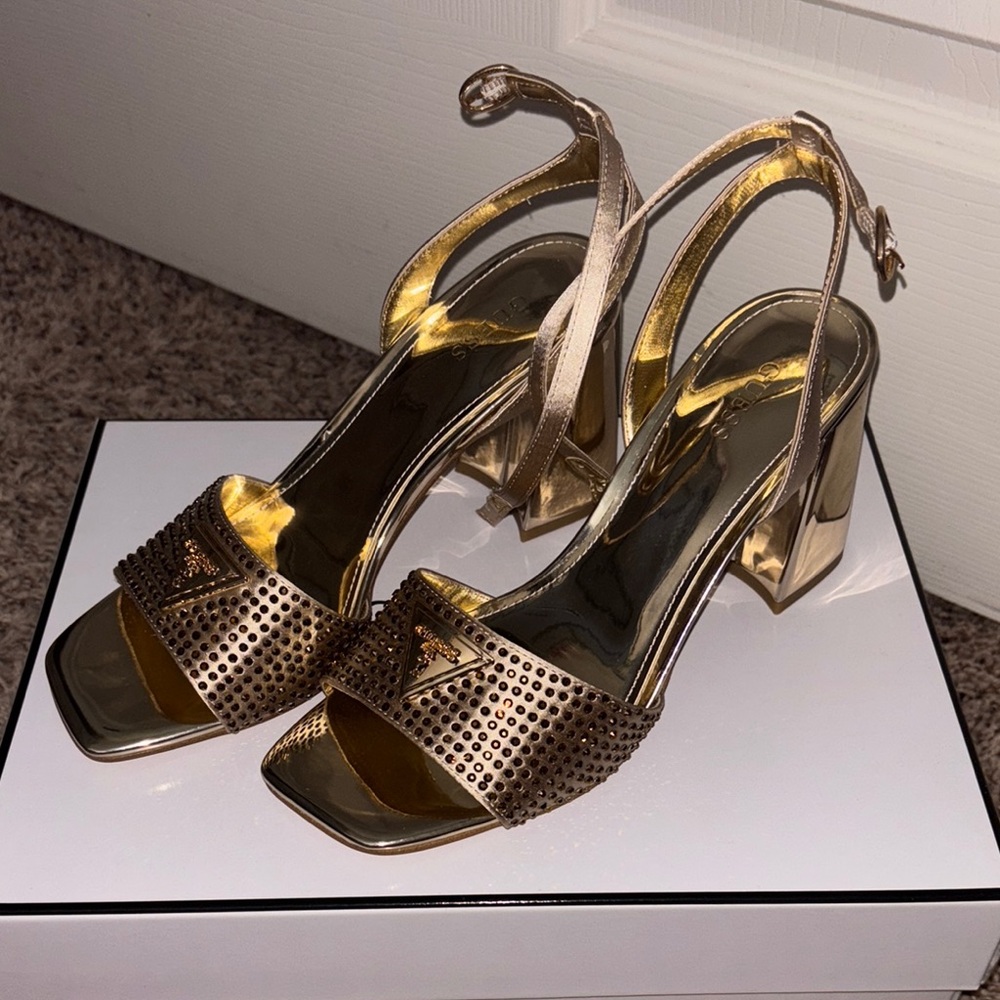 Guess Gold Block Heel Sandals